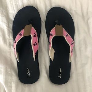 J.crew navy and pink anchor flip flops